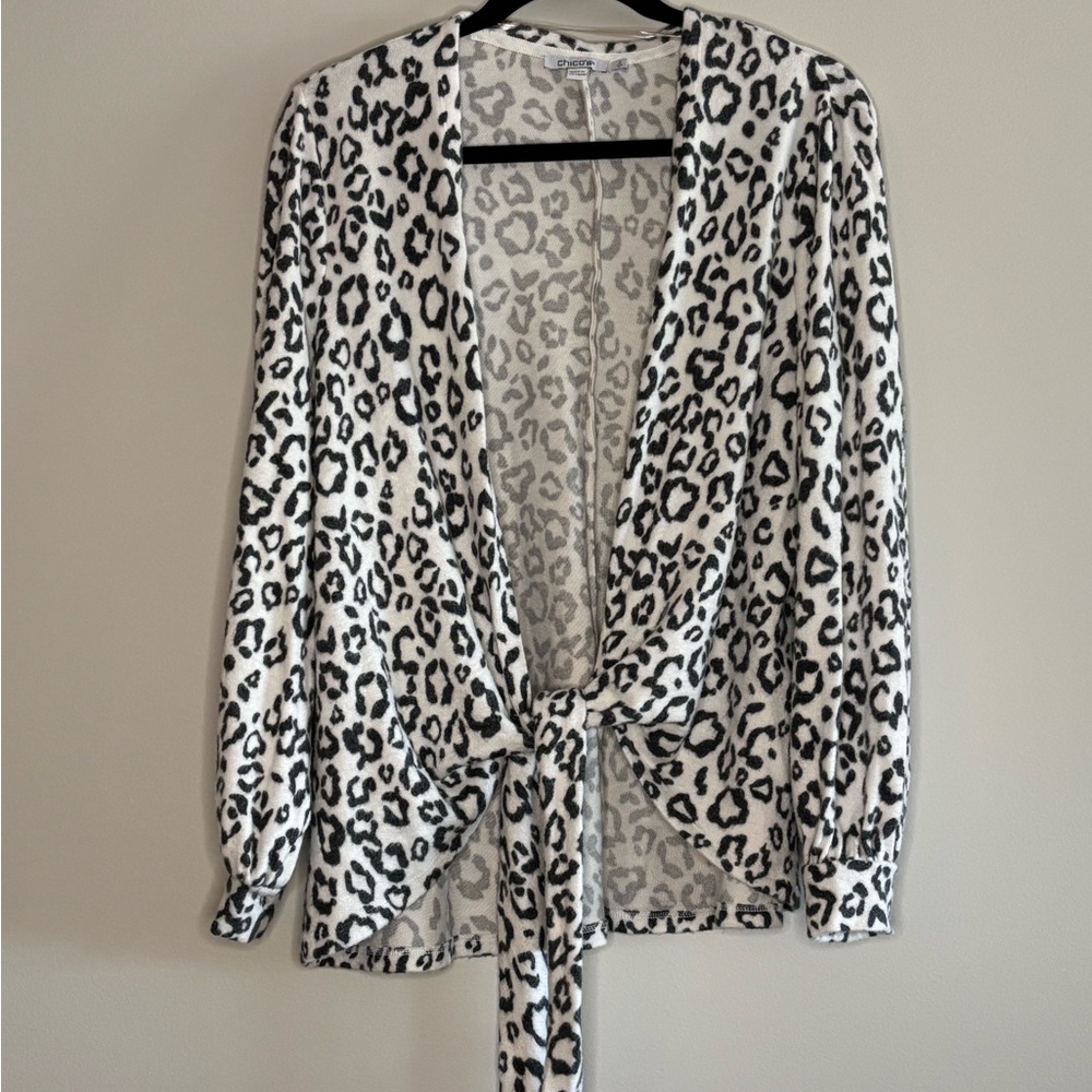 Chicos Women’s Leopard Print Open Cardigan Black/White GUC 2 (L)